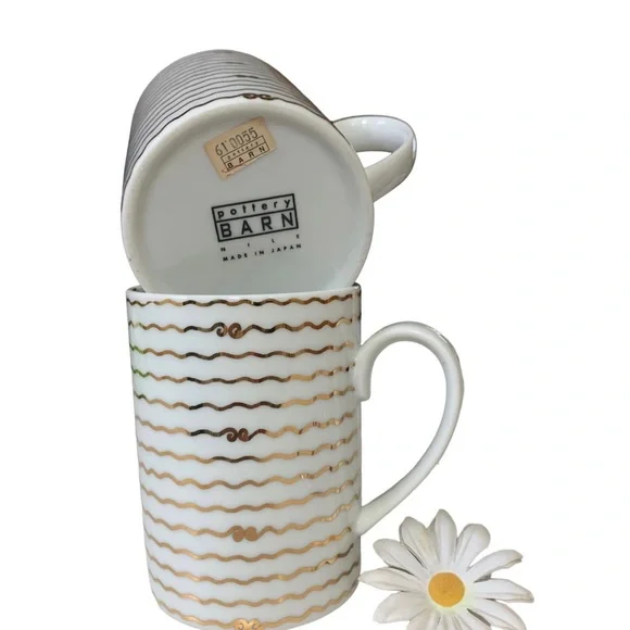 POTTERY BARN MUG 2pcs Nile Gold Trim Accent 14 oz Coffee COFFEE MUG - Picture 6 of 10